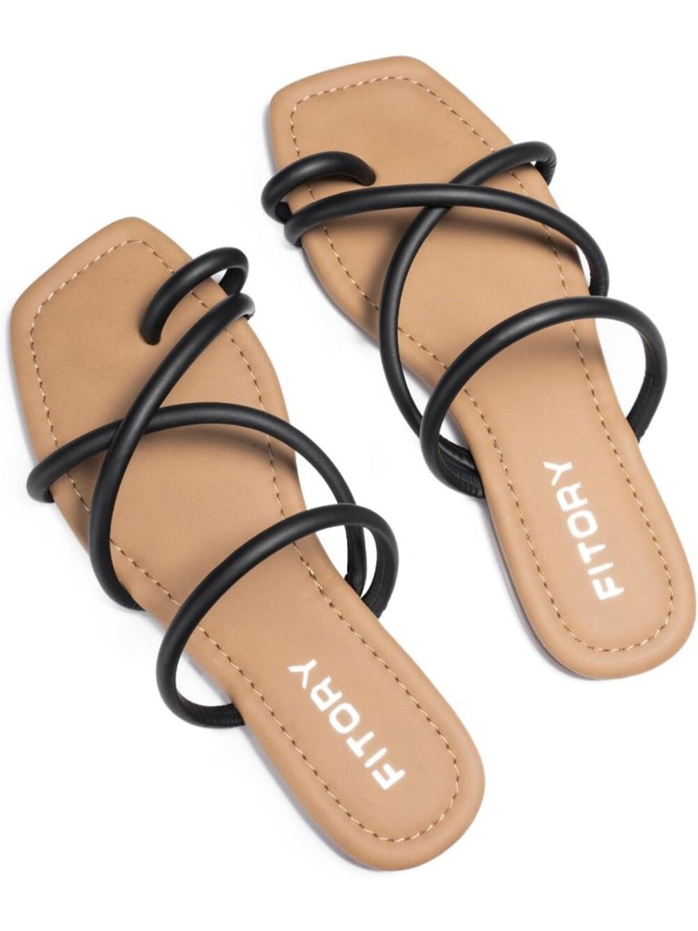 Women's Black Summer Flat Toe Ring Thong Open Toe Cross Strap Fashion Shoes